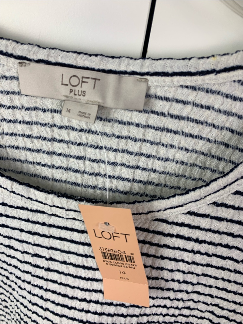 NWT LOFT Plus Size 14 XXL Black Stripe Puff Sleeve Top Coquette Square Neck Long - Picture 6 of 6
